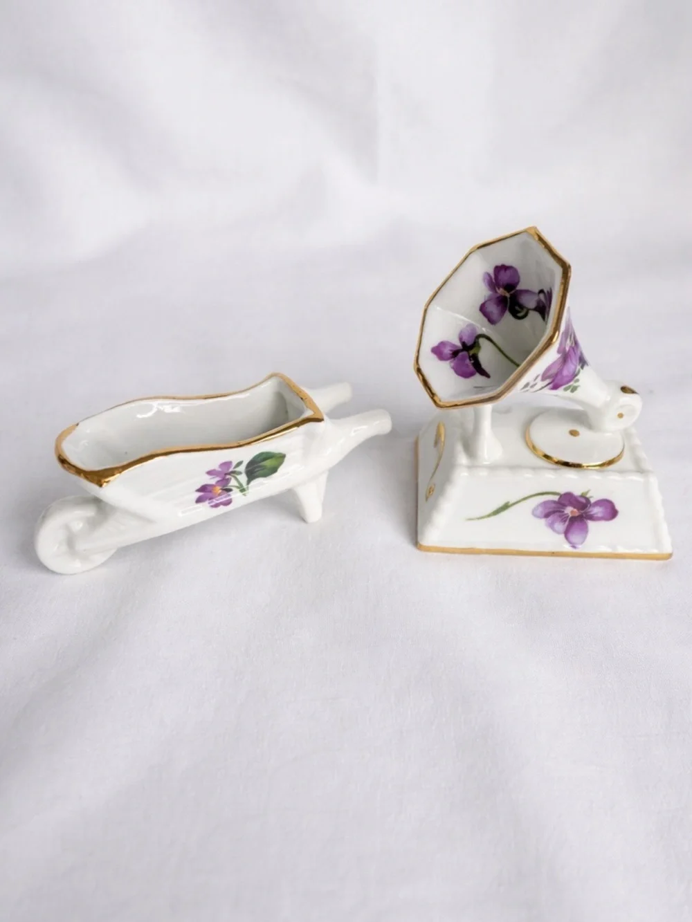 Hammersley Gramophone & Radnor Wheelbarrow Bone China Purple Floral Mini Set